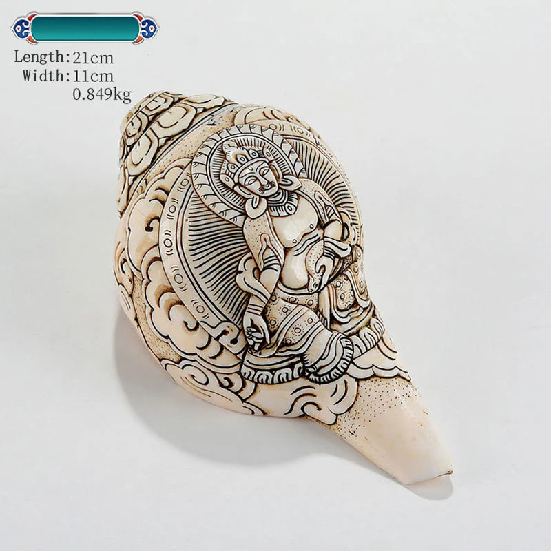 Decorazione di ricchezza di conchiglia di conchiglia di Avalokitesvara Buddha tibetano inciso a mano Shankha - Image 25