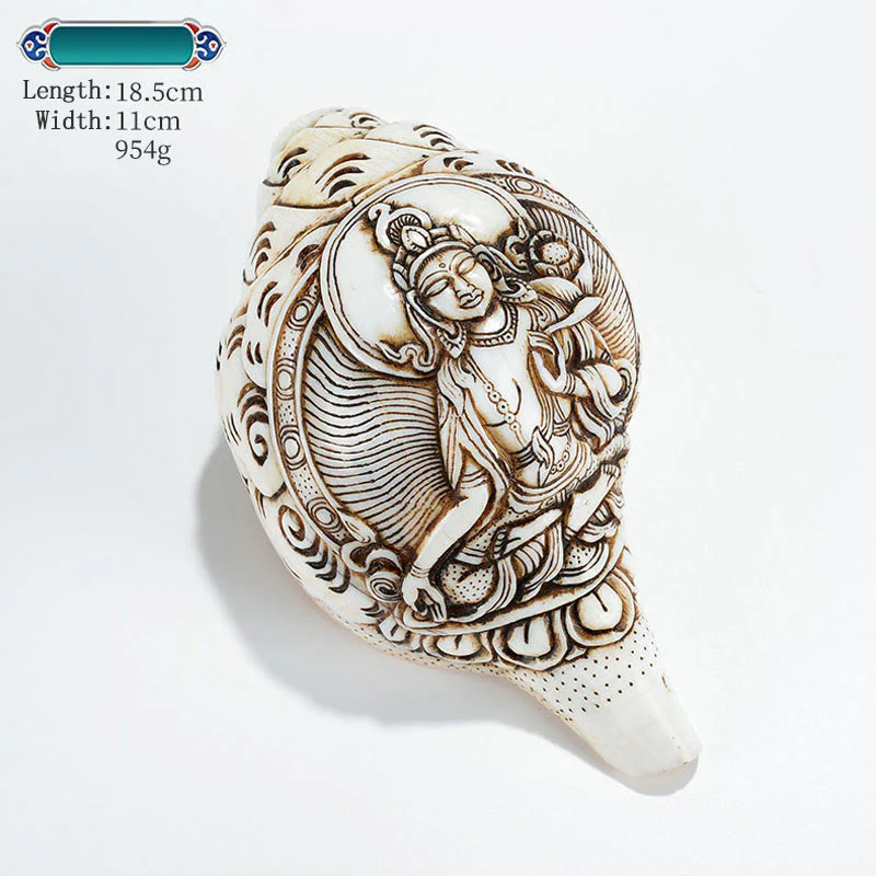Decorazione di ricchezza di conchiglia di conchiglia di Avalokitesvara Buddha tibetano inciso a mano Shankha - Image 28