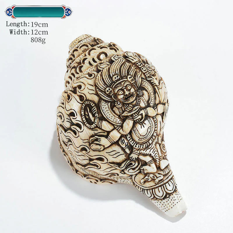 Decorazione di ricchezza di conchiglia di conchiglia di Avalokitesvara Buddha tibetano inciso a mano Shankha - Image 29