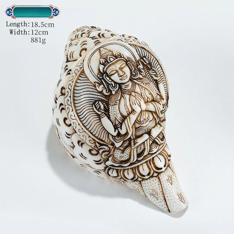Decorazione di ricchezza di conchiglia di conchiglia di Avalokitesvara Buddha tibetano inciso a mano Shankha - Image 30