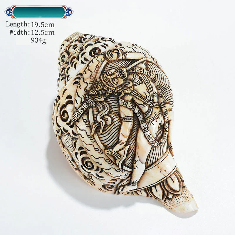 Decorazione di ricchezza di conchiglia di conchiglia di Avalokitesvara Buddha tibetano inciso a mano Shankha - Image 32