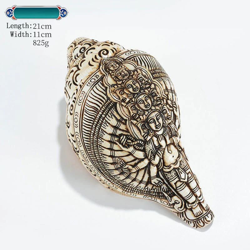 Decorazione di ricchezza di conchiglia di conchiglia di Avalokitesvara Buddha tibetano inciso a mano Shankha - Image 33