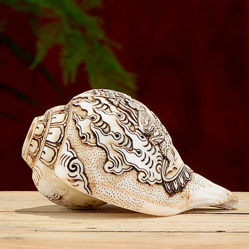 Decorazione di ricchezza di conchiglia di conchiglia di Avalokitesvara Buddha tibetano inciso a mano Shankha - Image 5