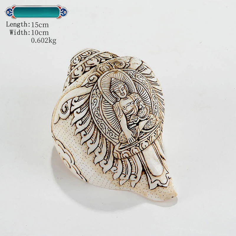 Decorazione di ricchezza di conchiglia di conchiglia di Avalokitesvara Buddha tibetano inciso a mano Shankha - Image 8