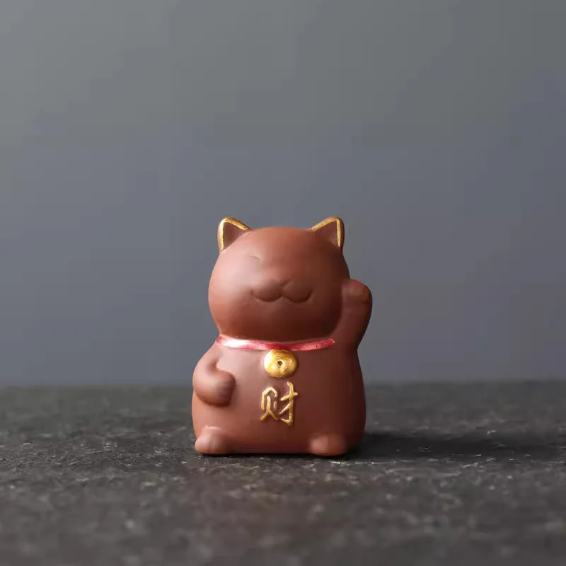 Decorazione in argilla viola con statuetta Buddha Stones Mini Lucky Cat Wealth Tea Pet