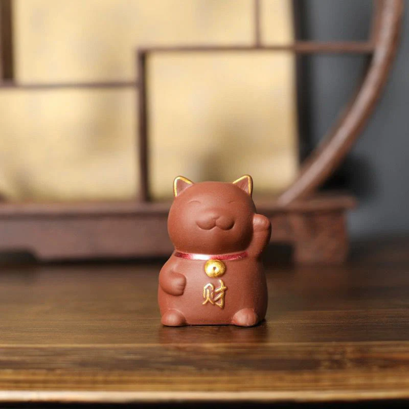 Decorazione in argilla viola con statuetta Buddha Stones Mini Lucky Cat Wealth Tea Pet - Image 2
