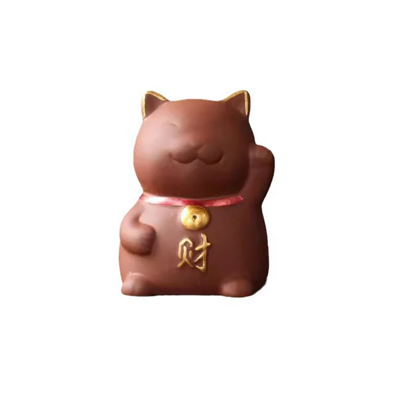 Decorazione in argilla viola con statuetta Buddha Stones Mini Lucky Cat Wealth Tea Pet - Image 4