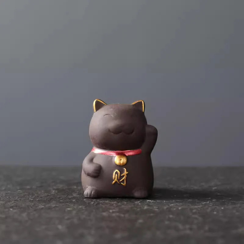 Decorazione in argilla viola con statuetta Buddha Stones Mini Lucky Cat Wealth Tea Pet - Image 5