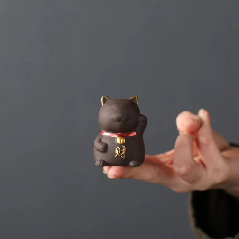 Decorazione in argilla viola con statuetta Buddha Stones Mini Lucky Cat Wealth Tea Pet - Image 6