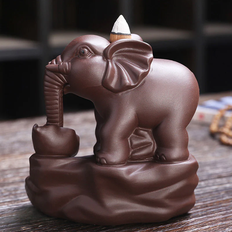 Decorazione per bruciatore di incenso con protezione per fontana di fumo a riflusso in argilla viola elefante tibetano - Image 3