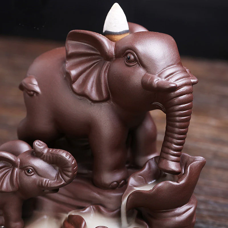 Decorazione per bruciatore di incenso con protezione per fontana di fumo a riflusso in argilla viola elefante tibetano - Image 4