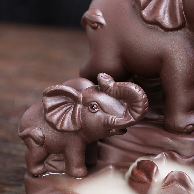 Decorazione per bruciatore di incenso con protezione per fontana di fumo a riflusso in argilla viola elefante tibetano - Image 5