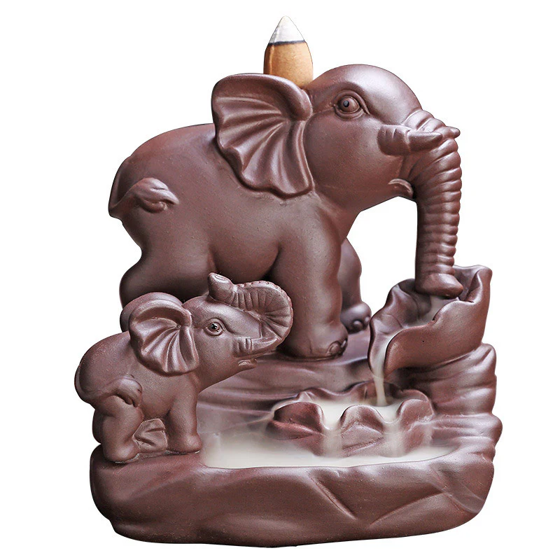 Decorazione per bruciatore di incenso con protezione per fontana di fumo a riflusso in argilla viola elefante tibetano - Image 8