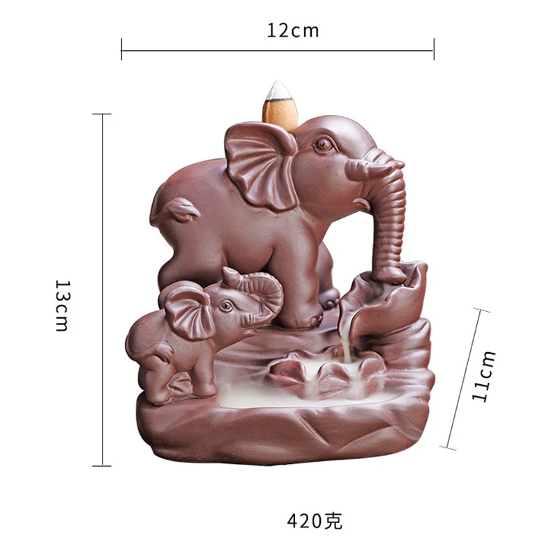Decorazione per bruciatore di incenso con protezione per fontana di fumo a riflusso in argilla viola elefante tibetano - Image 9