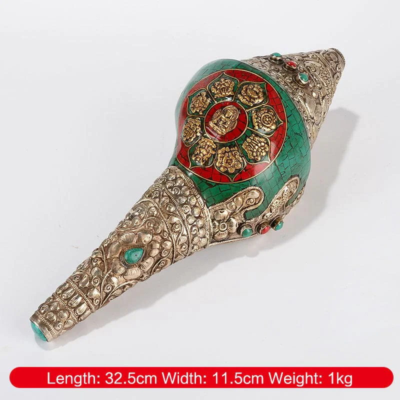 Decorazione positiva della ricchezza della conchiglia del Buddha Shankha Double Dorje incisa a mano tibetana - Image 11