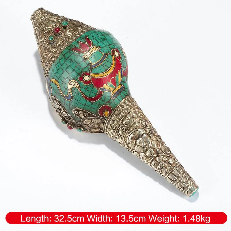 Decorazione positiva della ricchezza della conchiglia del Buddha Shankha Double Dorje incisa a mano tibetana - Image 14