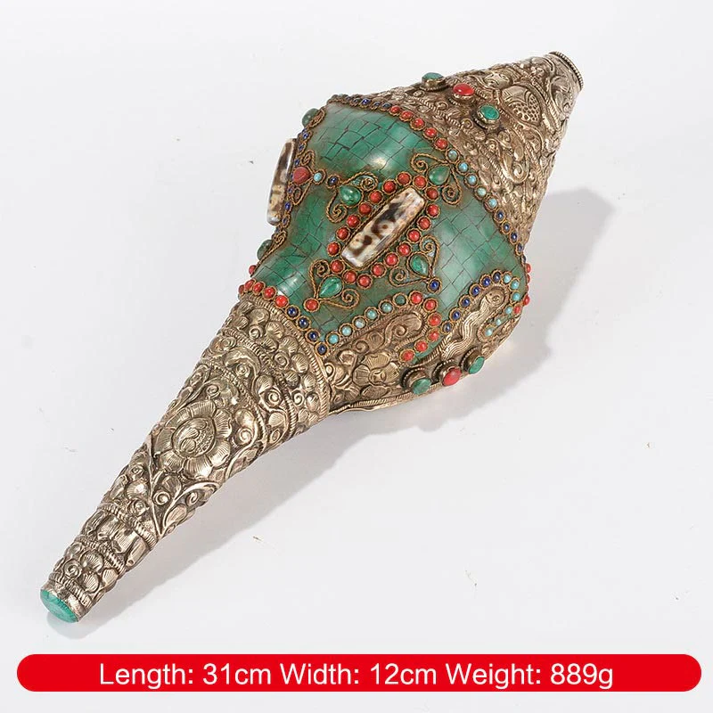Decorazione positiva della ricchezza della conchiglia del Buddha Shankha Double Dorje incisa a mano tibetana - Image 3