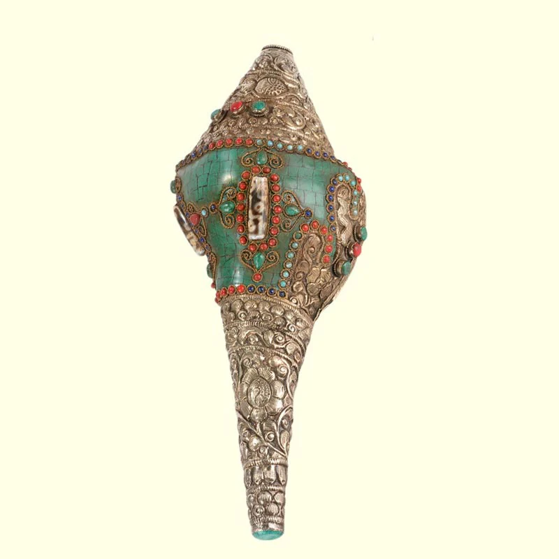 Decorazione positiva della ricchezza della conchiglia del Buddha Shankha Double Dorje incisa a mano tibetana - Image 9