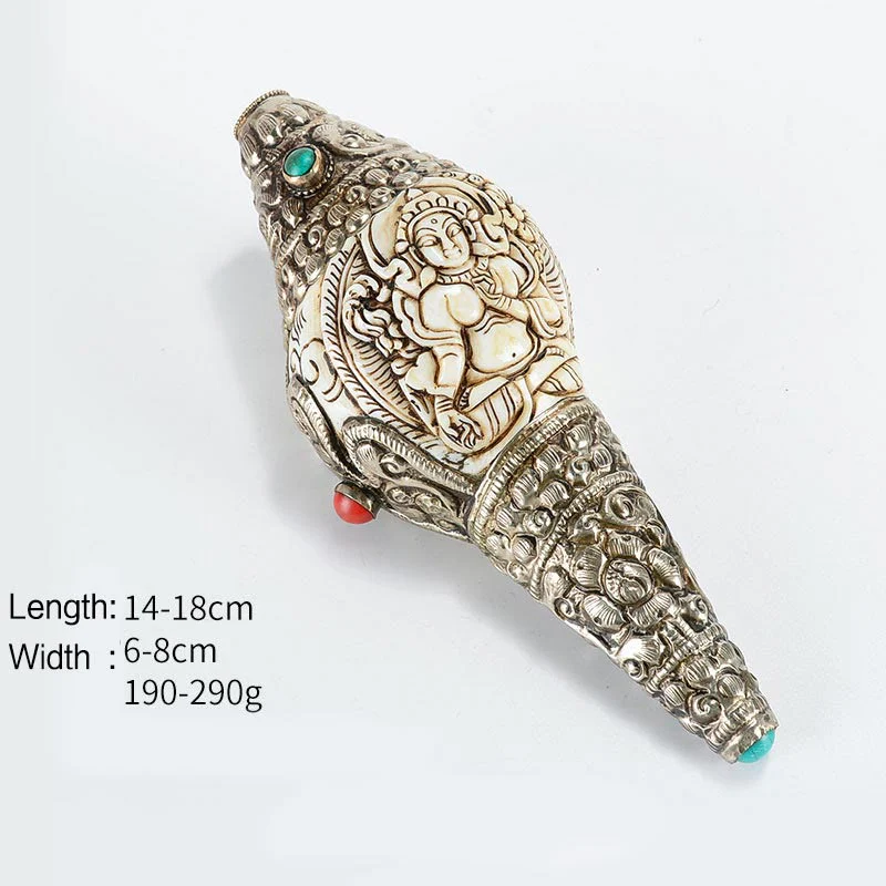 Decorazione positiva della ricchezza della conchiglia del Buddha Shankha incisa a mano tibetana - Image 3