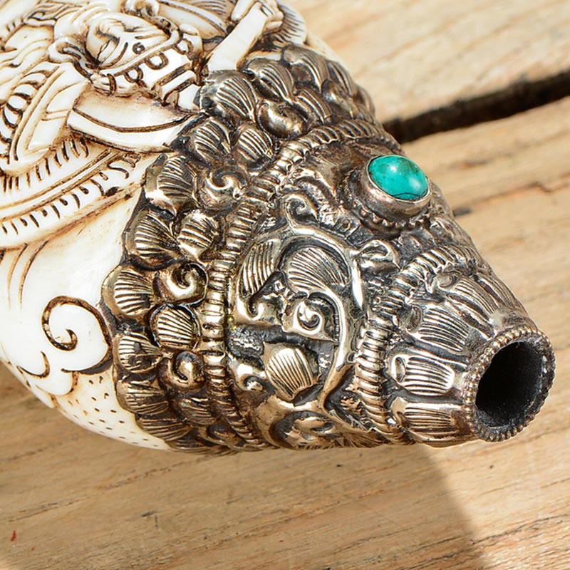 Decorazione positiva della ricchezza della conchiglia del Buddha Shankha incisa a mano tibetana - Image 7