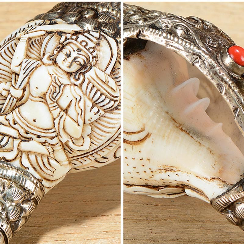 Decorazione positiva della ricchezza della conchiglia del Buddha Shankha incisa a mano tibetana - Image 9