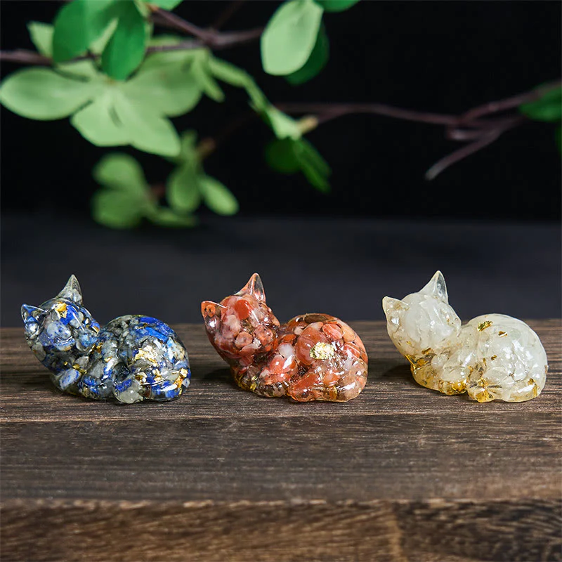 Decorazione positiva per piccoli gatti in resina epossidica con schegge di cristallo Buddha Stones - Image 32