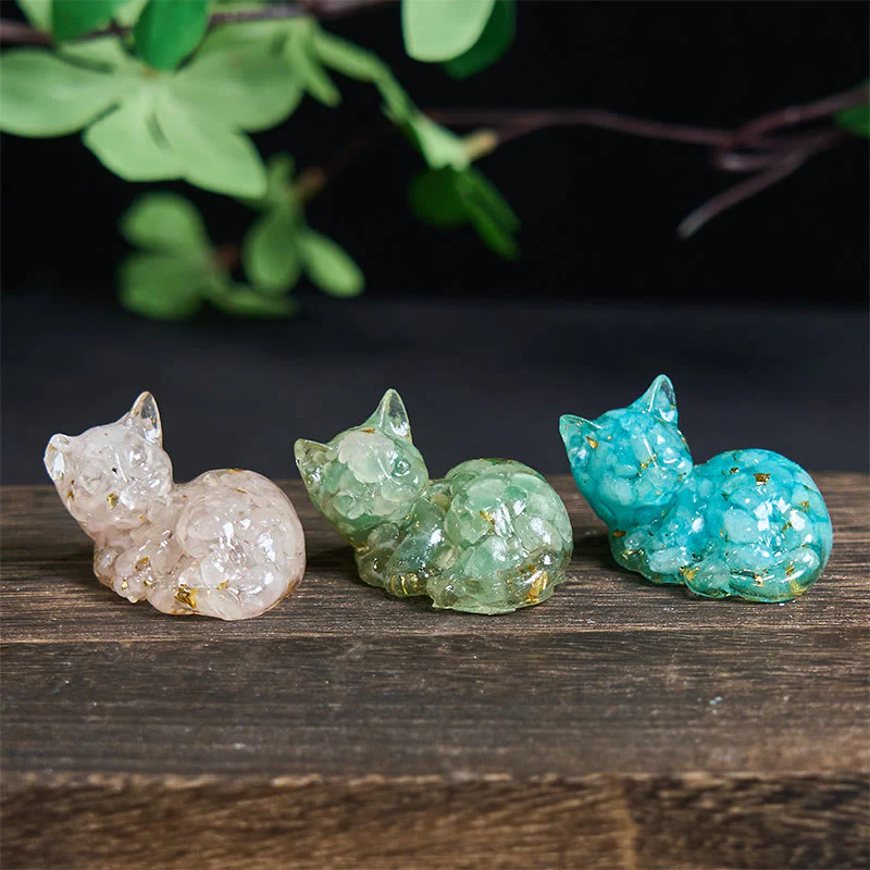 Decorazione positiva per piccoli gatti in resina epossidica con schegge di cristallo Buddha Stones - Image 34