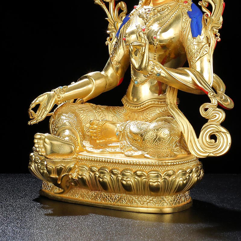 Decorazione statua in rame placcato oro Bodhisattva Tara verde protezione - Image 10