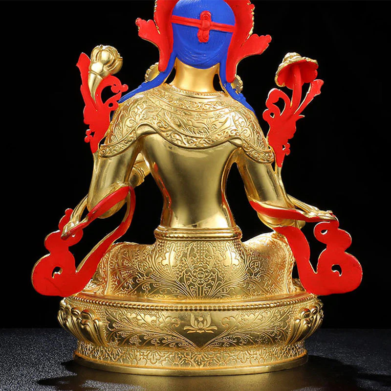 Decorazione statua in rame placcato oro Bodhisattva Tara verde protezione - Image 11