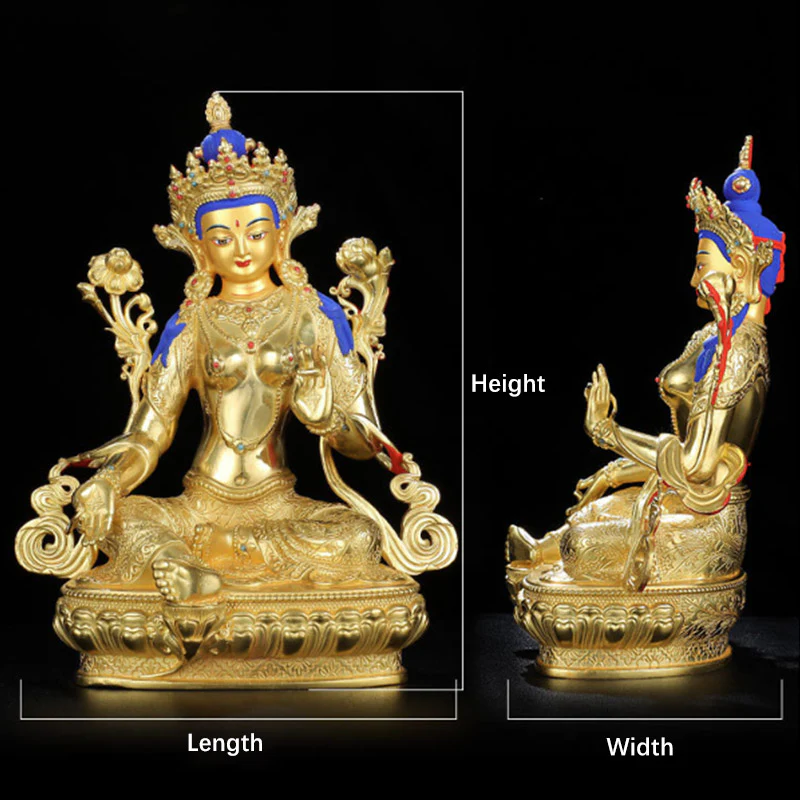 Decorazione statua in rame placcato oro Bodhisattva Tara verde protezione - Image 12