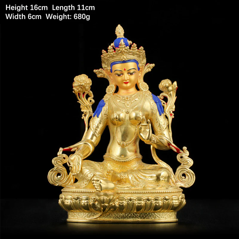 Decorazione statua in rame placcato oro Bodhisattva Tara verde protezione - Image 2
