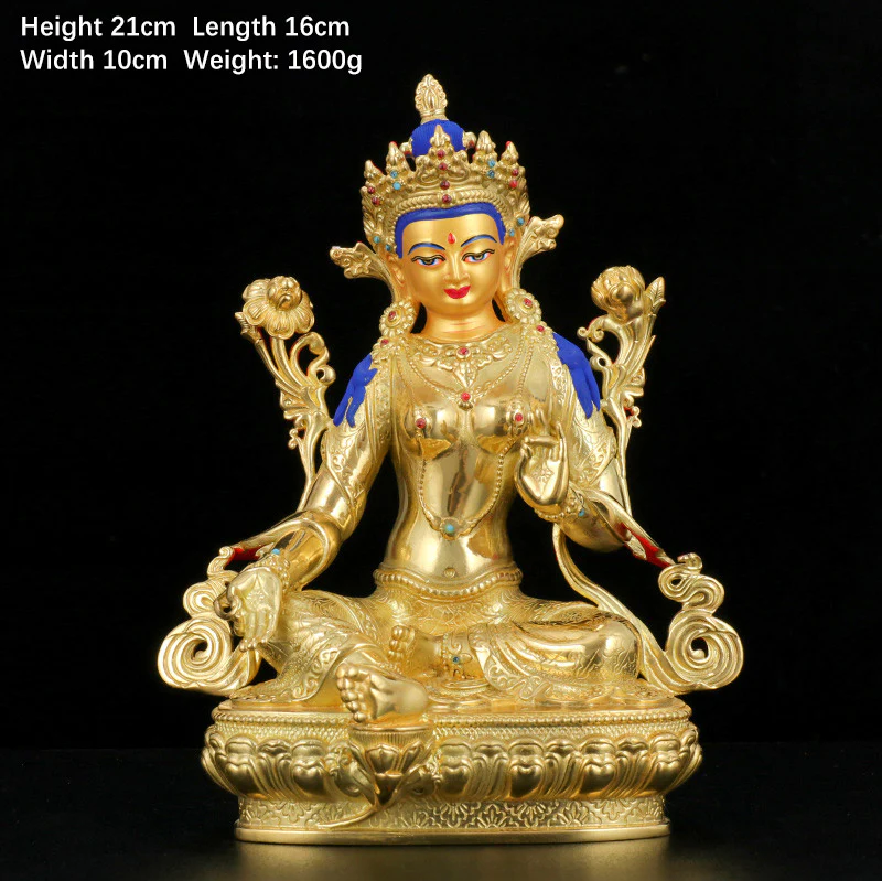 Decorazione statua in rame placcato oro Bodhisattva Tara verde protezione - Image 6