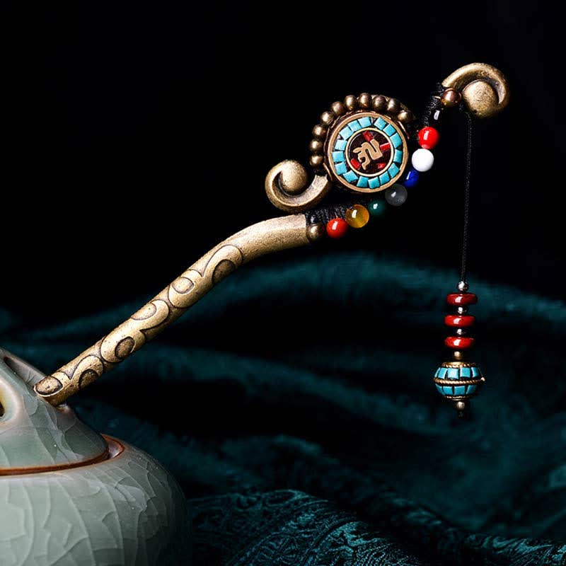Decorazioni per capelli con forcina di protezione in agata turchese tibetana - Image 3