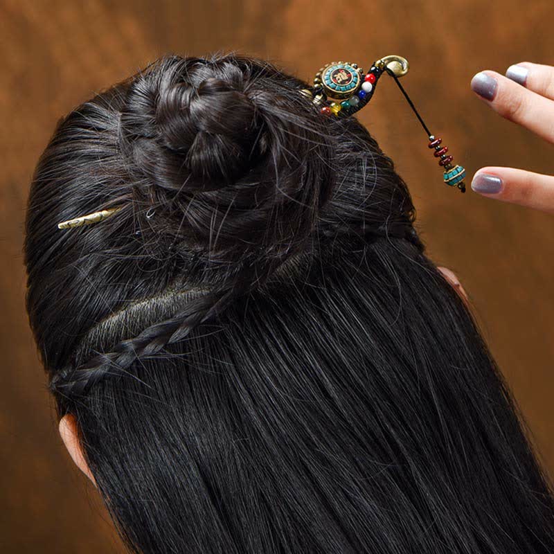 Decorazioni per capelli con forcina di protezione in agata turchese tibetana - Image 6