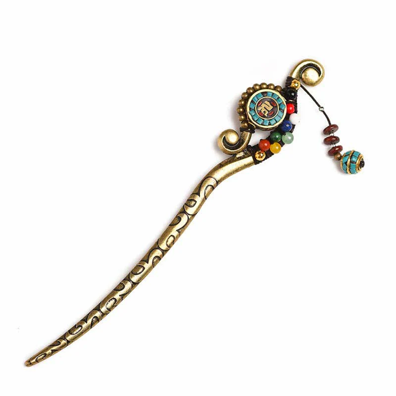 Decorazioni per capelli con forcina di protezione in agata turchese tibetana - Image 8