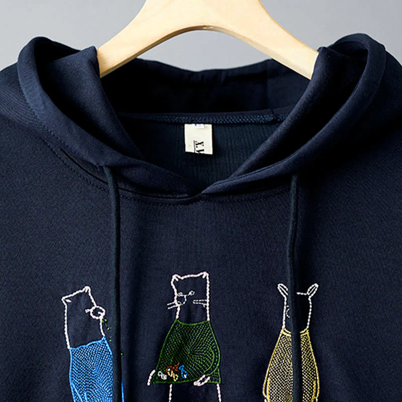 Felpa con cappuccio da donna a maniche lunghe con ricamo autunnale Buddha Stones Bear - Image 4