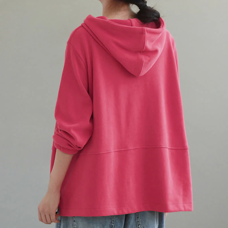 Felpa con cappuccio da donna a maniche lunghe in cotone con bottoni laterali e tinta unita Buddha Stones Fall - Image 14