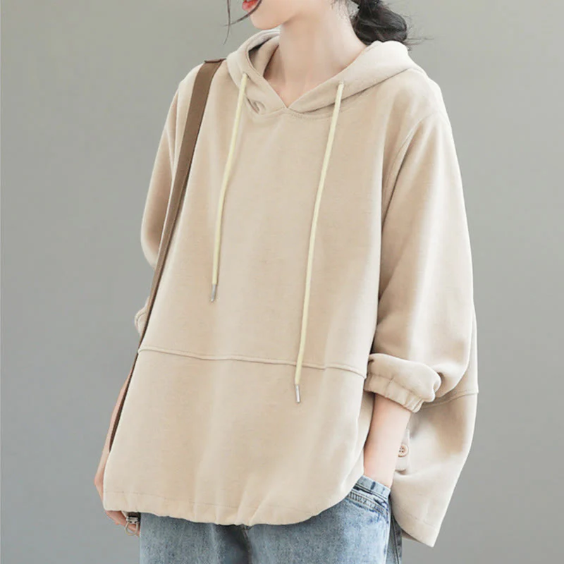 Felpa con cappuccio da donna a maniche lunghe in cotone con bottoni laterali e tinta unita Buddha Stones Fall - Image 6