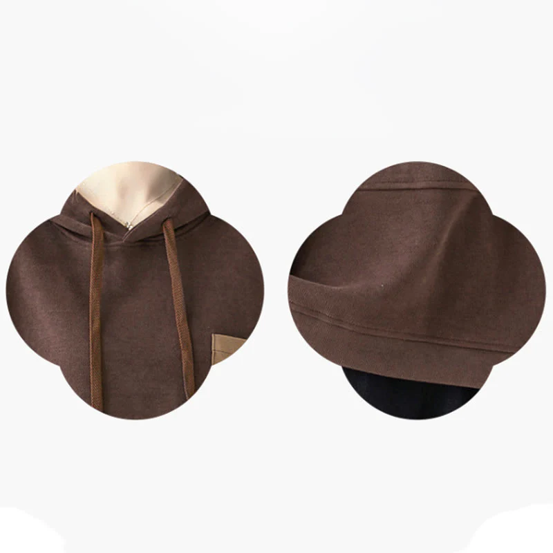 Felpa con cappuccio da donna a maniche lunghe in cotone con tasca decorativa e motivo Buddha Stones Fall Tinta unita - Image 8