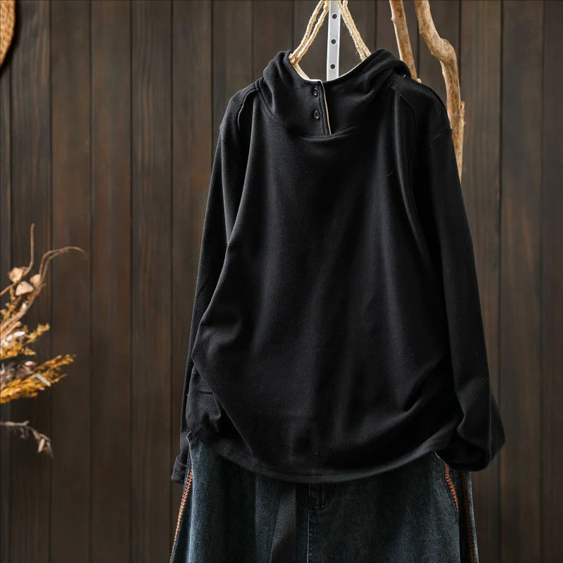 Felpa con cappuccio da donna a maniche lunghe in cotone spesso tinta unita invernale Buddha Stones con cappuccio - Image 18