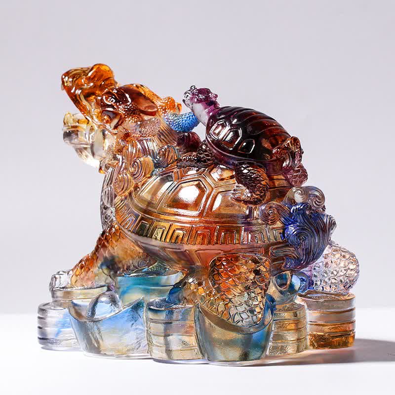 Feng Shui Drago Tartarughe Fatto a Mano Cristallo Liuli Arte Pezzo Protezione Casa Ufficio Decorazione - Image 3