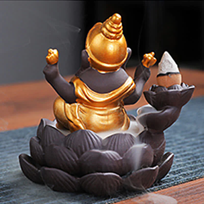 Ganesh Elephant Purple Clay Fontana antiriflusso con fumo Protezione Bruciatore di incenso - Image 3