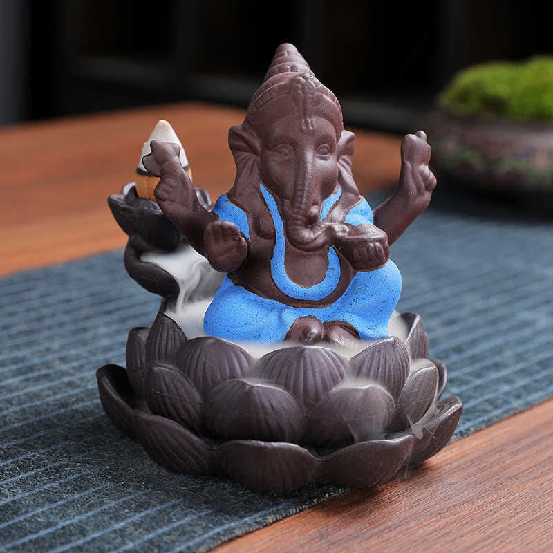 Ganesh Elephant Purple Clay Fontana antiriflusso con fumo Protezione Bruciatore di incenso - Image 5