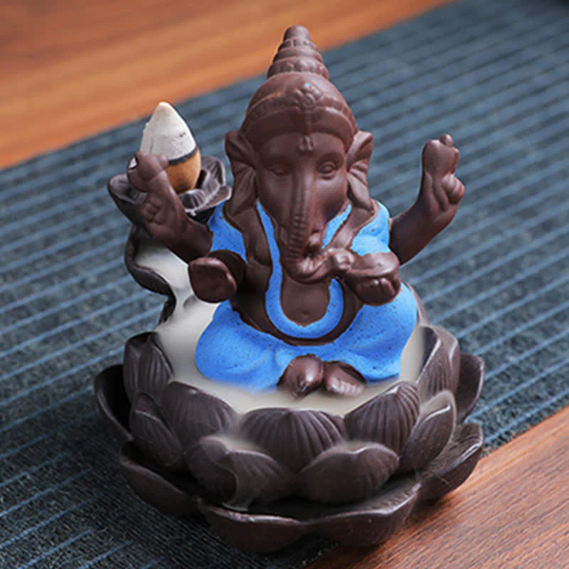 Ganesh Elephant Purple Clay Fontana antiriflusso con fumo Protezione Bruciatore di incenso - Image 7