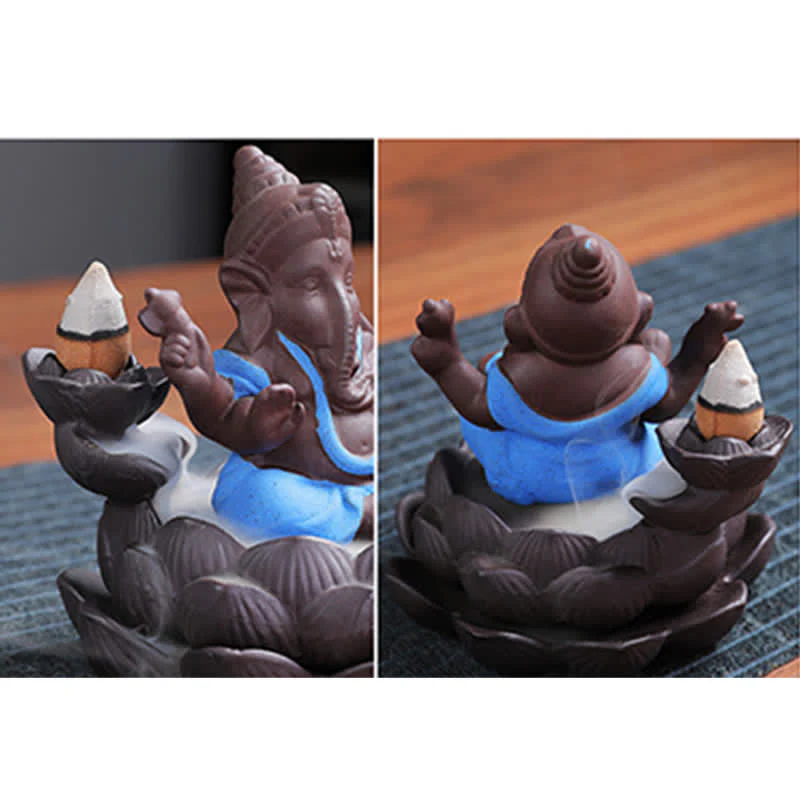 Ganesh Elephant Purple Clay Fontana antiriflusso con fumo Protezione Bruciatore di incenso - Image 8