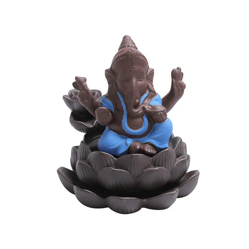 Ganesh Elephant Purple Clay Fontana antiriflusso con fumo Protezione Bruciatore di incenso - Image 9