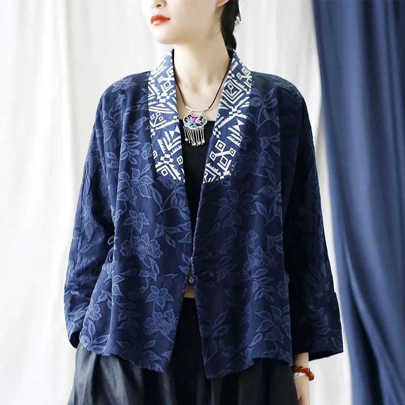 Giacca a maniche lunghe con scollo a V e motivo floreale in jacquard Buddha Stones - Image 16