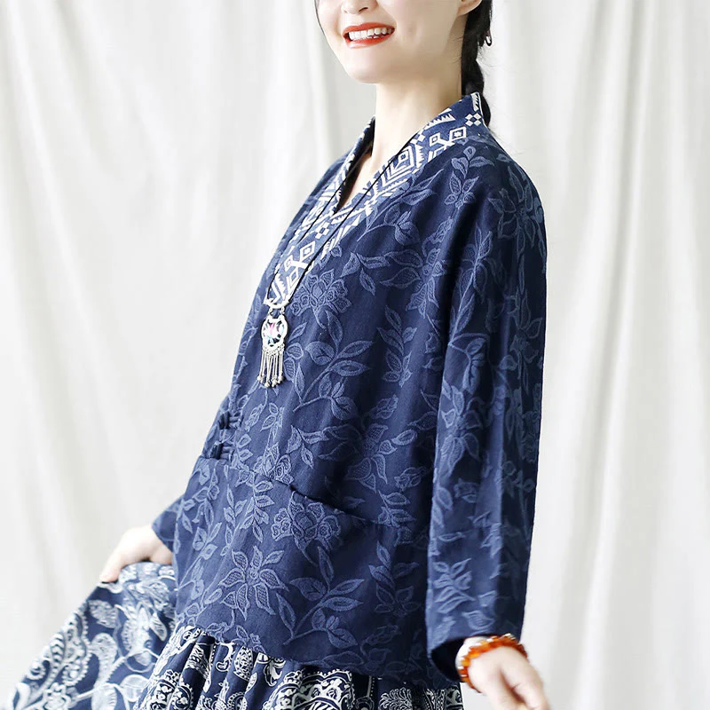 Giacca a maniche lunghe con scollo a V e motivo floreale in jacquard Buddha Stones - Image 17