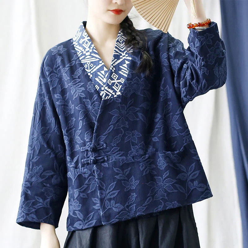 Giacca a maniche lunghe con scollo a V e motivo floreale in jacquard Buddha Stones - Image 18