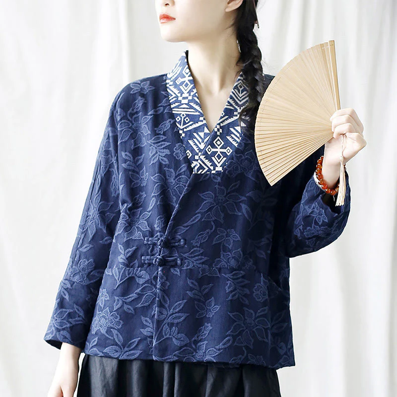 Giacca a maniche lunghe con scollo a V e motivo floreale in jacquard Buddha Stones - Image 20